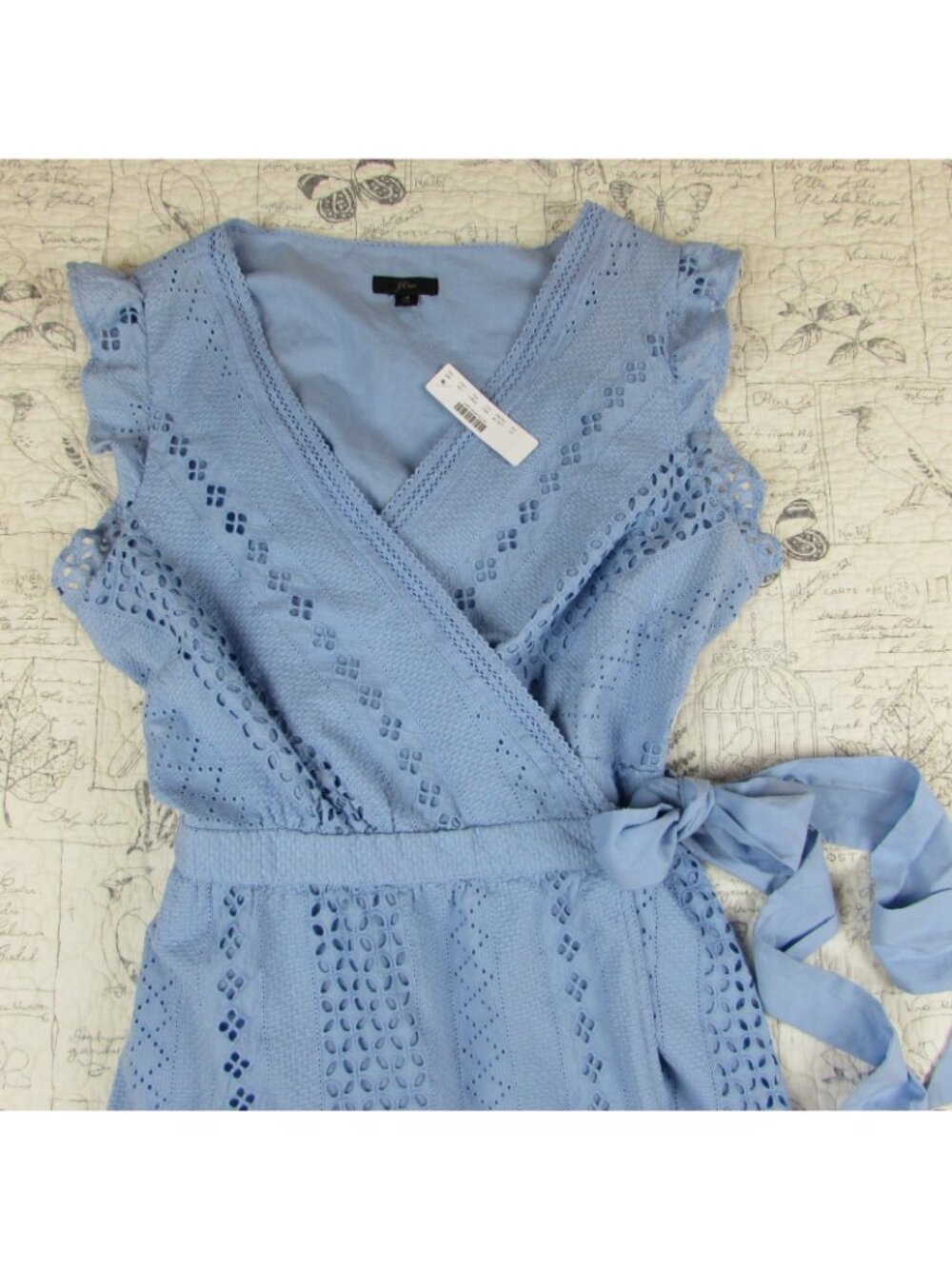 NEW J. Crew Blue All over Eyelet Wrap Midi Dress Flutter Slv lined womens sz 18 - Picture 4 of 16